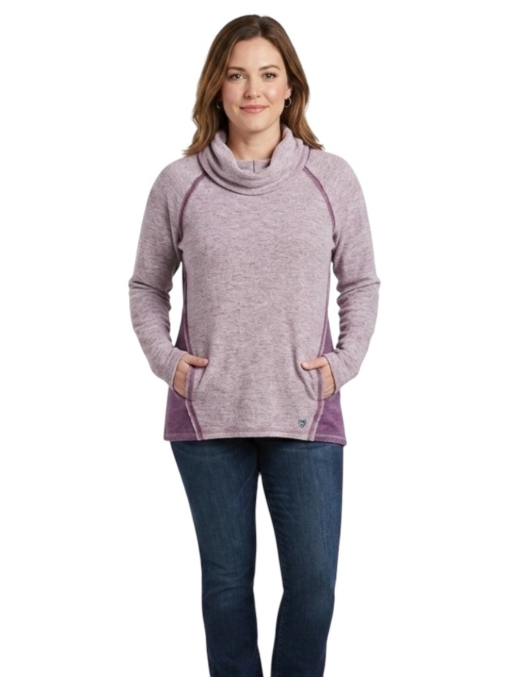 KÜHL Womens Cowl Neck Wool Blend Pullover Sz L Purple Gorpcore Granola Girl
